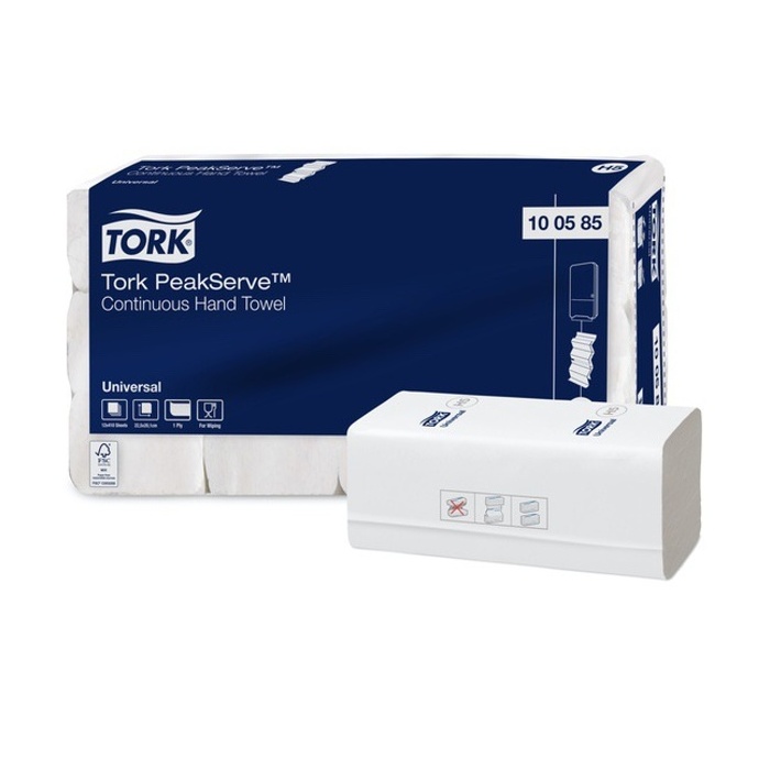 Tork PeakServe nadväzujúce papierové utierky, Universal, biele, 1 vrstva, 4920 ks v kartóne, 12 balíkov po 410 ks