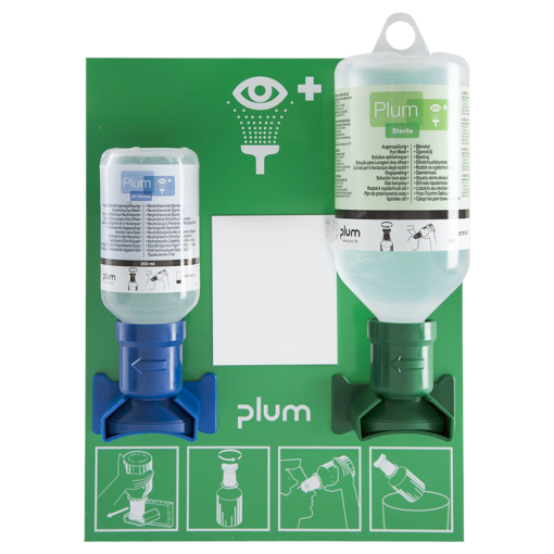 Plum stanica prvej pomoci v boxe DUO očná sprcha 1x1000 ml NaCl a 1x500 ml pH Neutral + piktogram