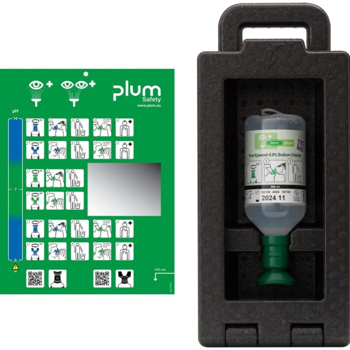 Plum SAFETY IBOX1 DUST-PROOF PRENOSNÁ stanica prvej pomoci 1 x očná sprcha chloridu sodného (NaCl) 0,9%, fyziologický roztok 500 ml+piktogram